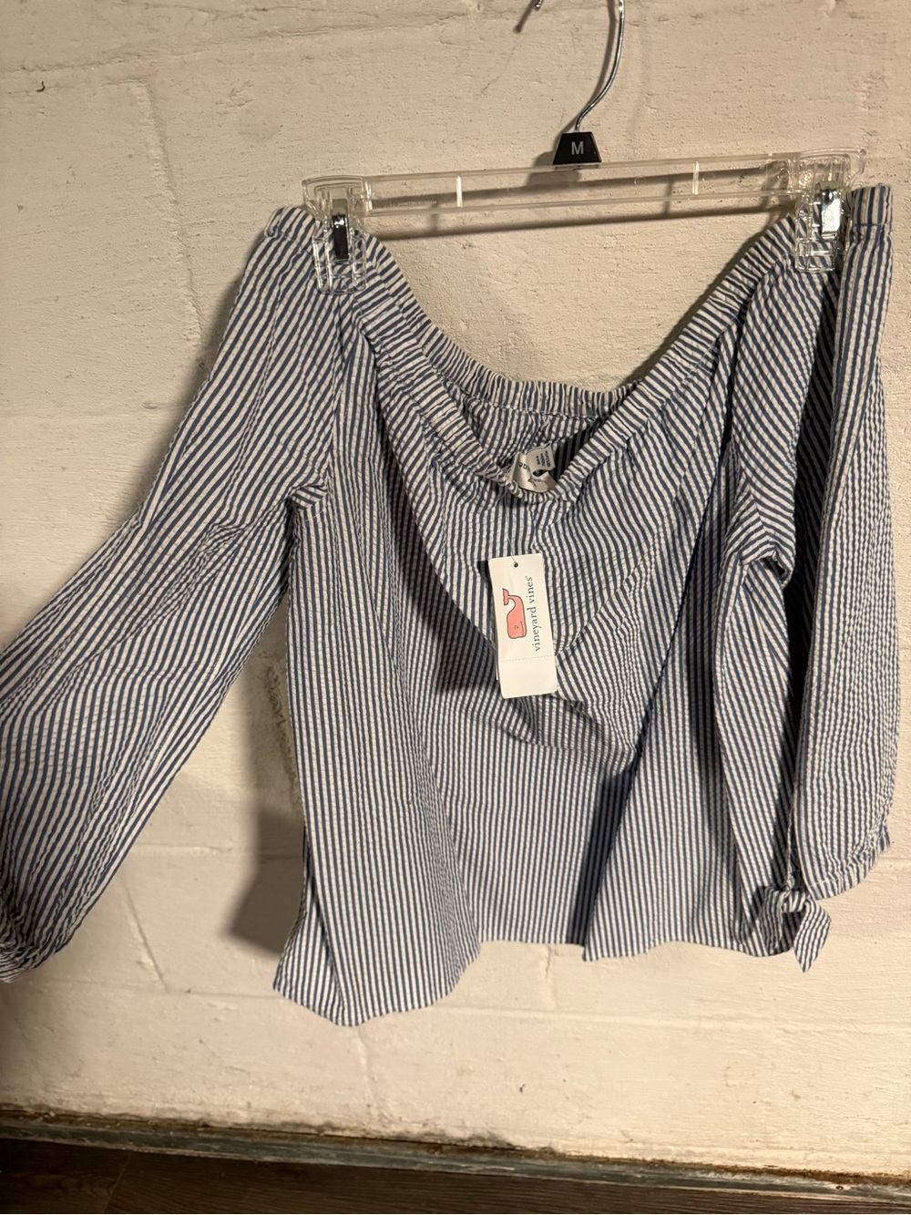 Vineyard Vines Blue and White Striped Off-Shoulder Blouse